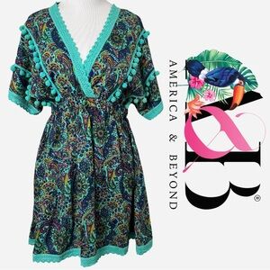 America & Beyond Nola Mini Dress | Kaftan | Bohemian | NWOT | Small